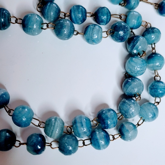 VTG Hand Made Chinese Blue Jade Bead Necklace - Picture 4 of 6